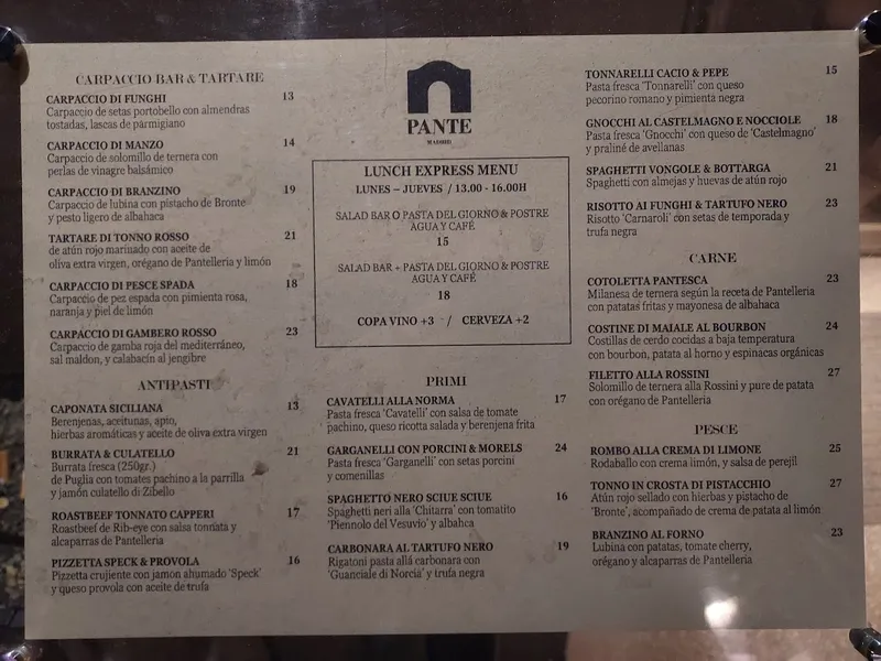 menu 1 of Pante Cucina Italiana
