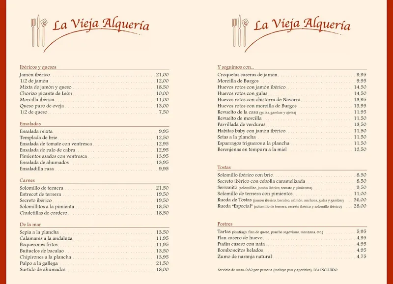 menu 0 of La Vieja Alquería