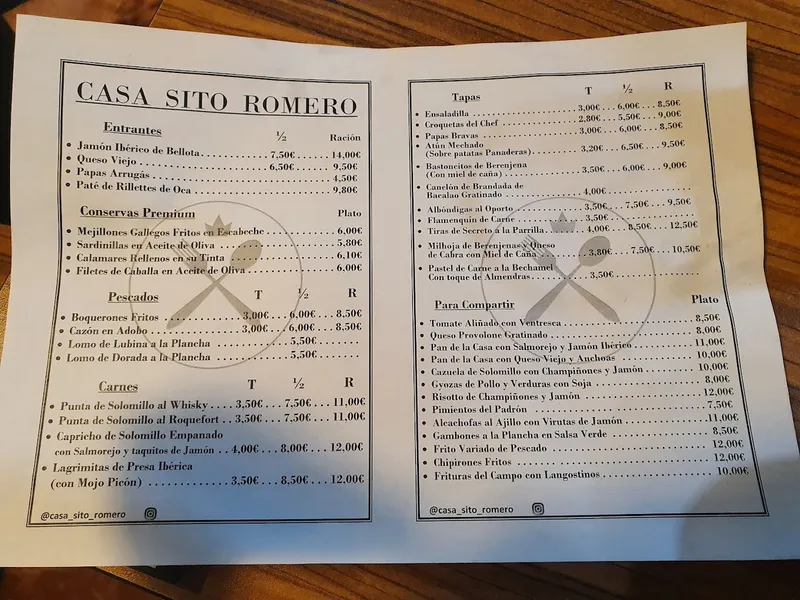 menu 2 of Restaurante Casa sito romero