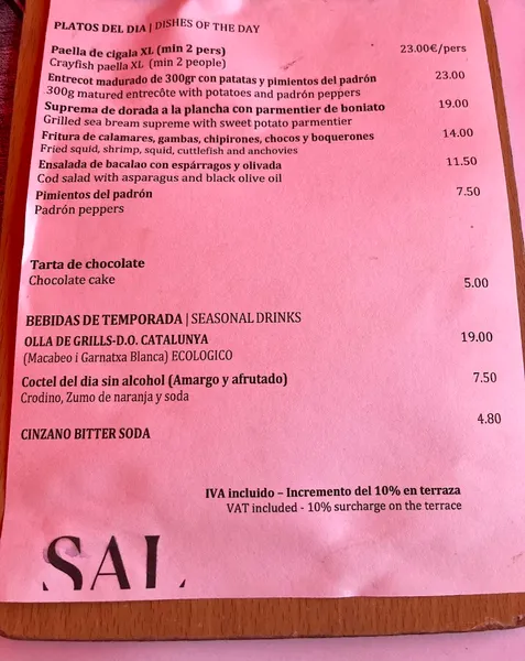 menu 1 of Sal Mar