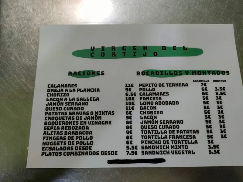 menu 1 of Cafetería Virgen del Cortijo Restaurante Díaz
