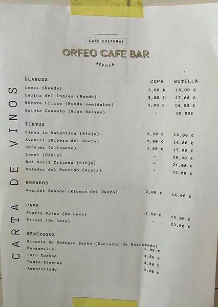 menu 0 of Orfeo