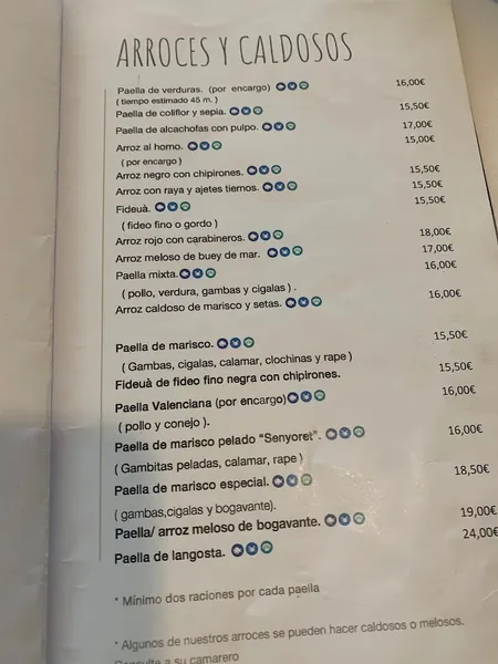 menu 2 of La Paz
