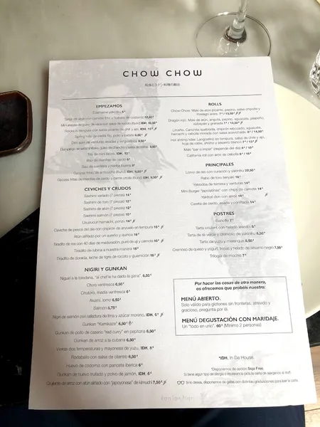 menu 1 of Chow Chow
