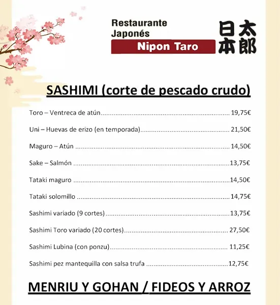 menu 2 of Restaurante Japonés Nipón Taro