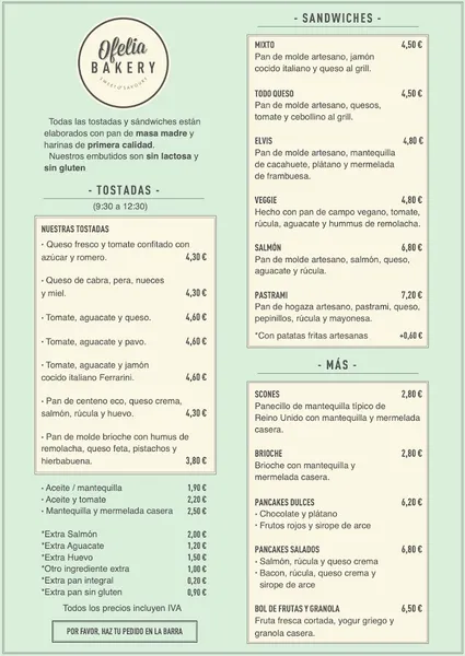 menu 0 of Ofelia Bakery