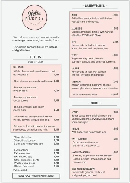 menu 1 of Ofelia Bakery
