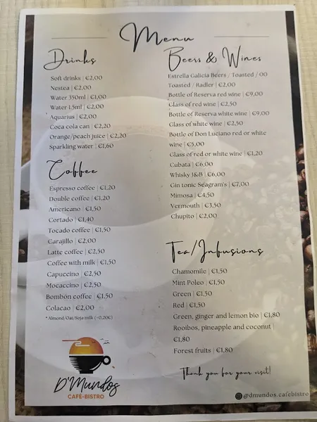 menu 2 of DMundos Café-Bistro