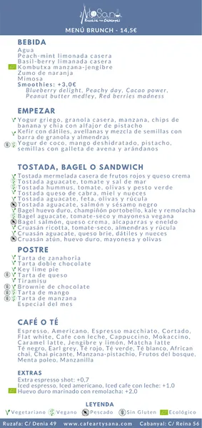 menu 2 of Café ArtySana - Cabanyal