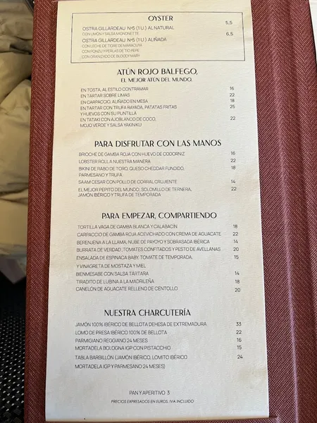 menu 0 of Barbillón Oyster