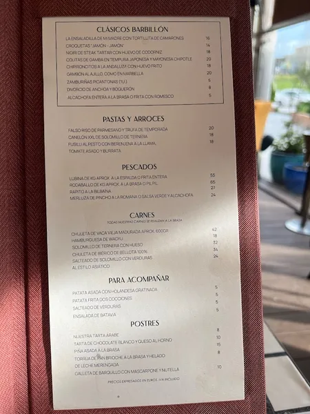 menu 1 of Barbillón Oyster