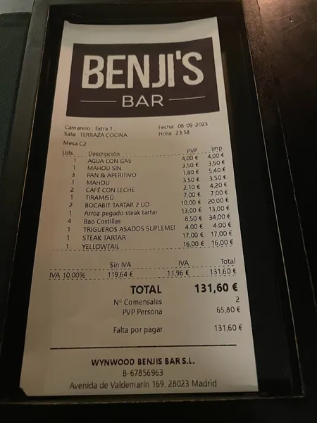 menu 0 of Benji´s Bar