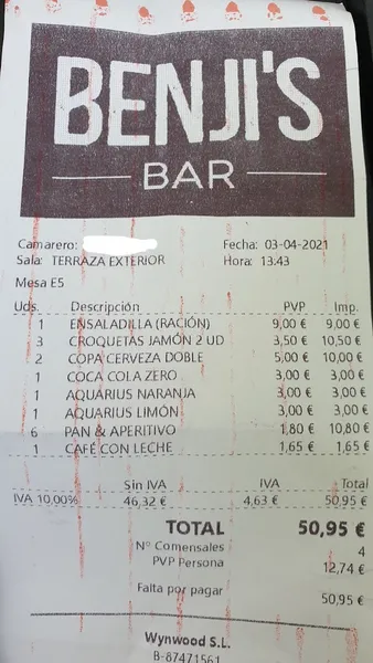 menu 1 of Benji´s Bar