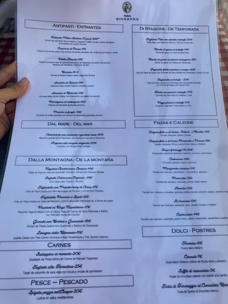 menu 0 of Restaurante Bisnonna