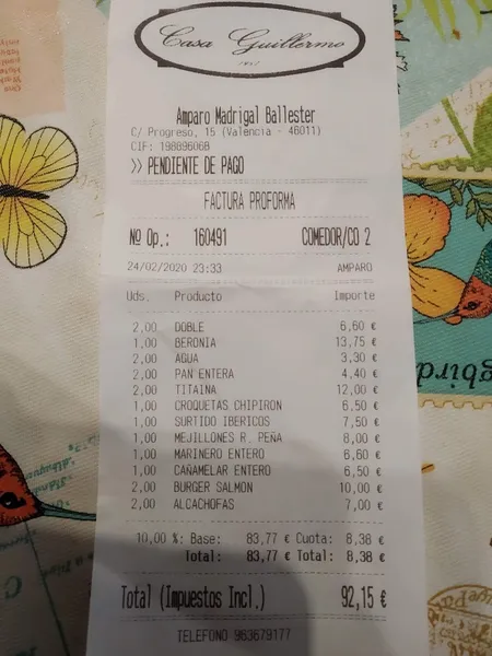 menu 1 of Casa Guillermo