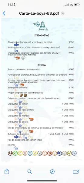 menu 0 of Tapería La Boya Playa de San Juan | Cocina Mediterránea