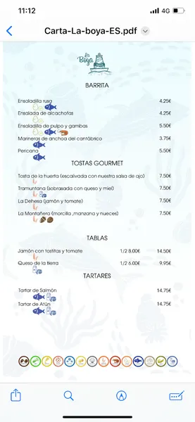 menu 1 of Tapería La Boya Playa de San Juan | Cocina Mediterránea
