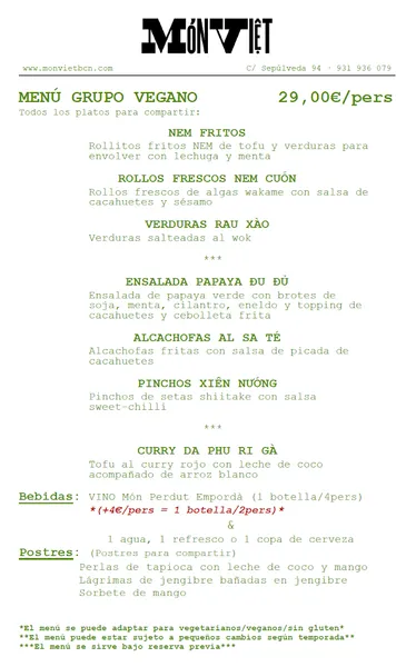 menu 2 of Món Việt - Restaurant Vietnamita Barcelona