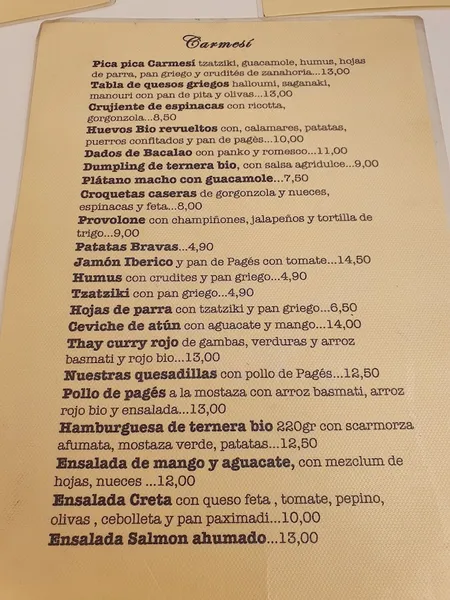 menu 0 of Restaurante Carmesí - Cocina fusión, sana y casera