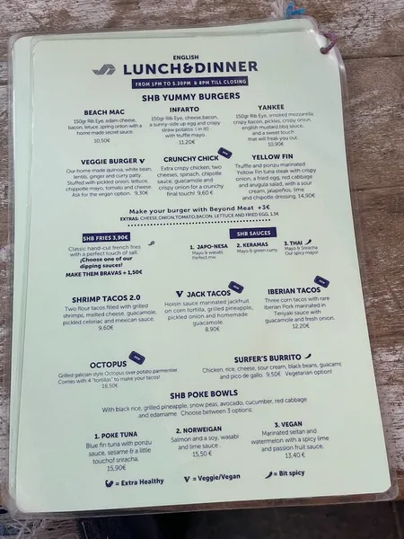 menu 1 of Surf House Barcelona