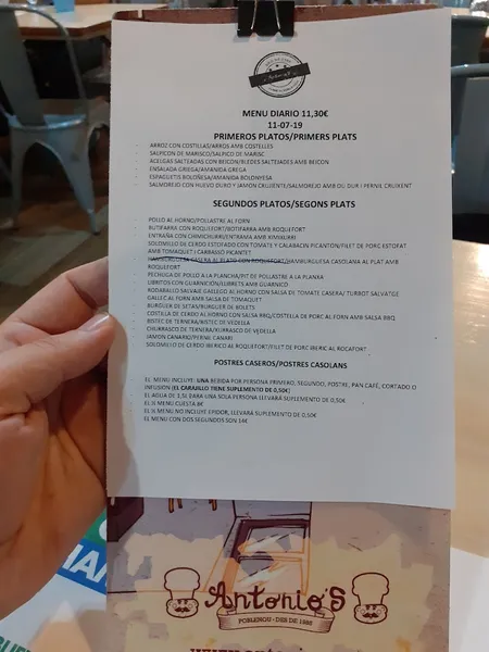 menu 1 of Antonio's