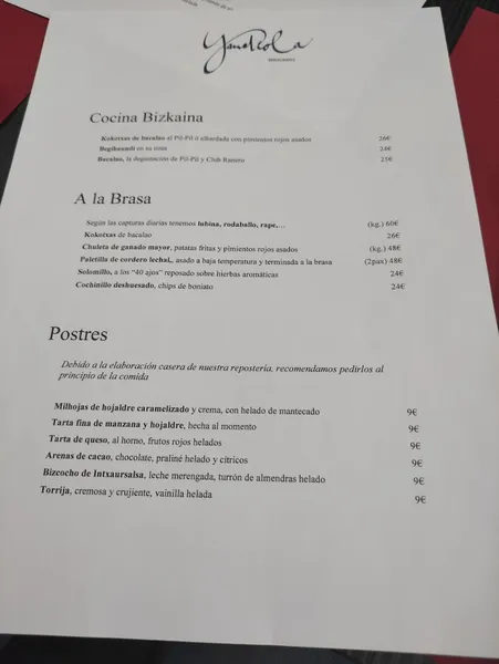 menu 1 of Restaurante Yandiola