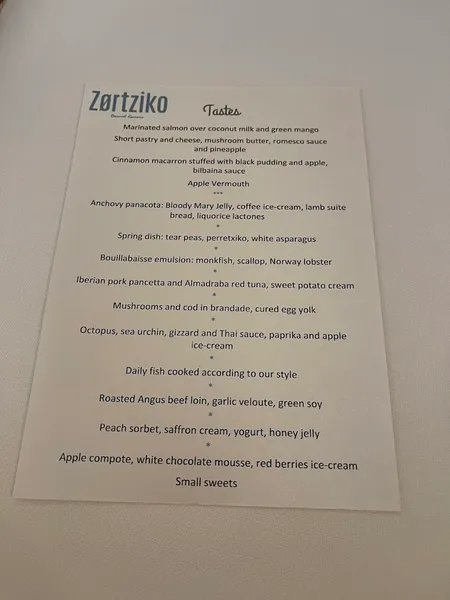 menu 1 of Restaurante Zortziko