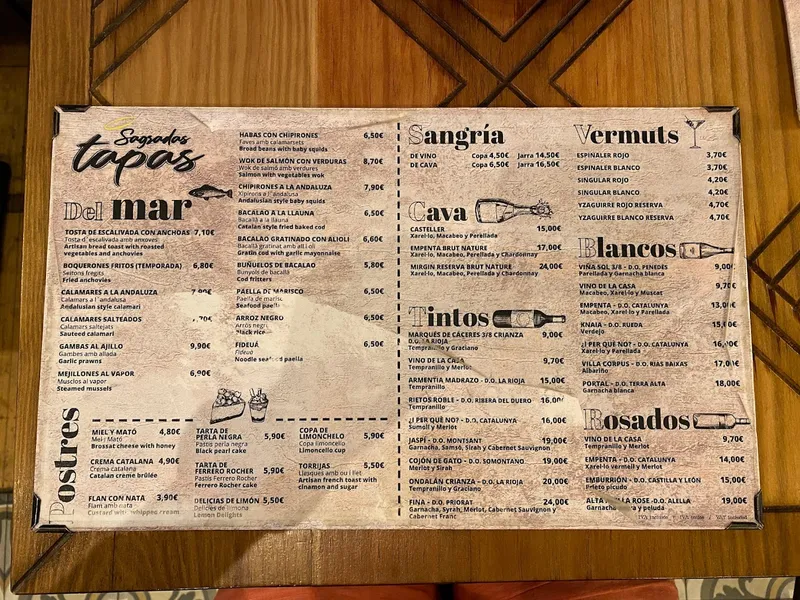menu 1 of Sagradas Tapas