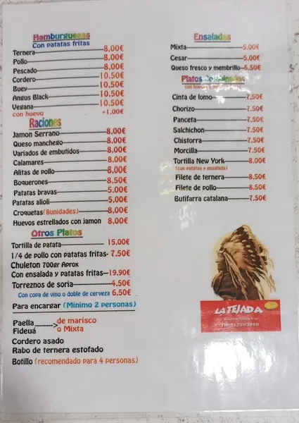 menu 2 of Cafetería La Tejada