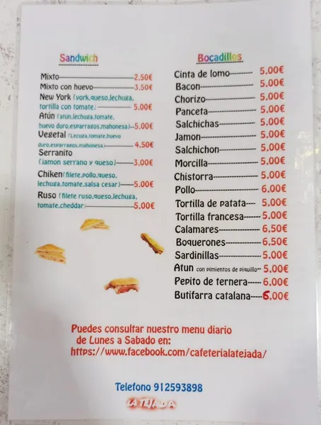 menu 1 of Cafetería La Tejada