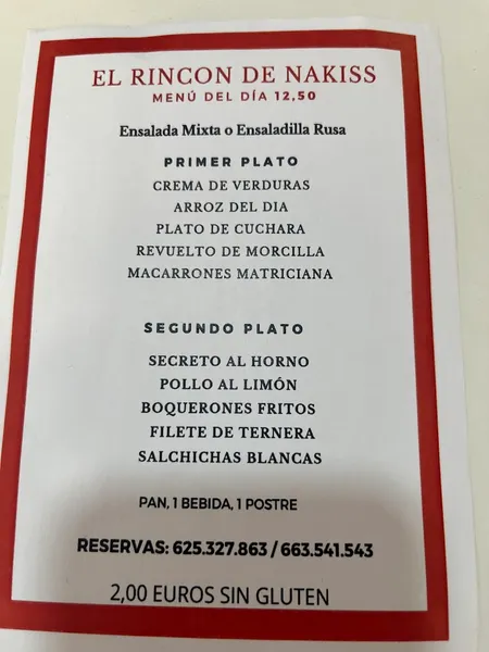 menu 2 of Cafeteria Restaurante El Rincon de Nakiss