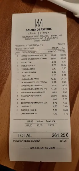menu 1 of Restaurante Dolmen de Axeitos