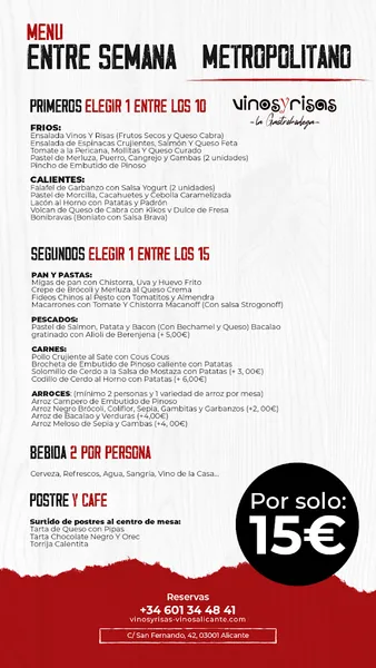 menu 0 of Restaurantes Alicante Vinos y Risas "La Gastrobodega"