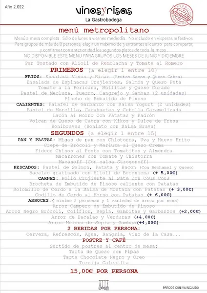 menu 2 of Restaurantes Alicante Vinos y Risas "La Gastrobodega"