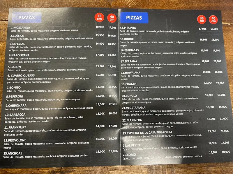 menu 1 of La Fugazzeta (Santiago de Compostela)