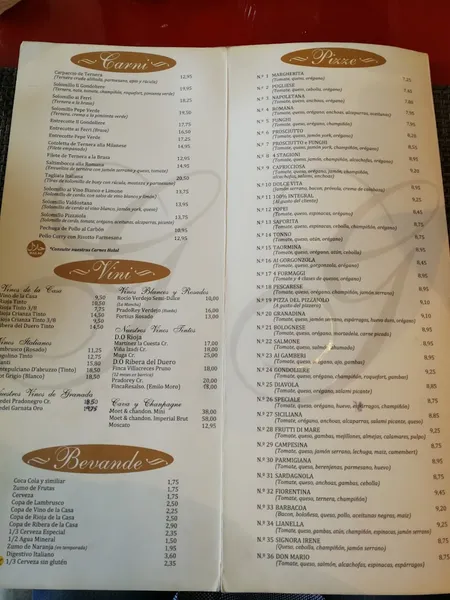 menu 0 of Restaurantes Il Gondoliere (palacio de deporte)