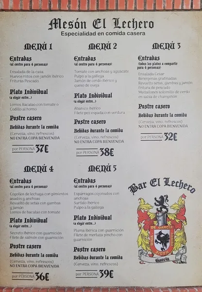 menu 0 of Lechero
