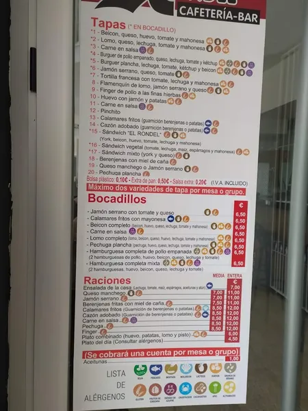 menu 1 of Cafeteria Bar El Rondel