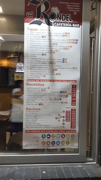 menu 2 of Cafeteria Bar El Rondel