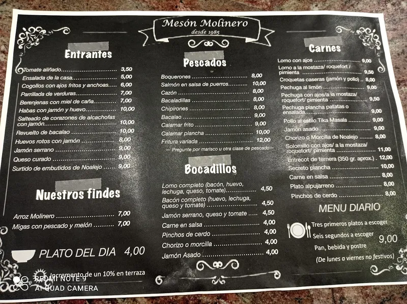 menu 0 of Bar Mesón Molinero