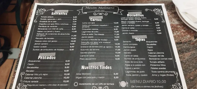 menu 2 of Bar Mesón Molinero