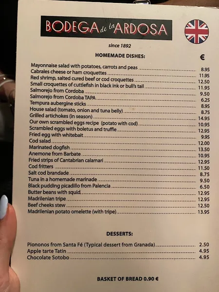 menu 2 of Bodega de la Ardosa