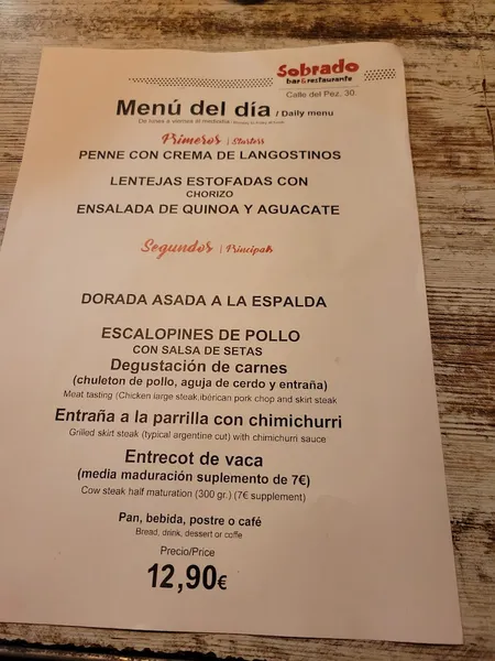 menu 0 of BAR SOBRADO