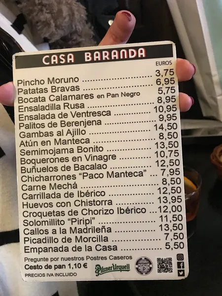 menu 2 of Casa Baranda