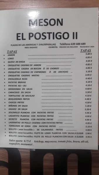 menu 1 of Mesón Postigo 2
