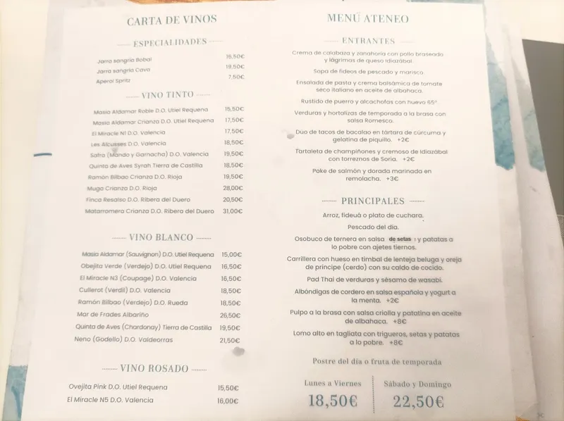 menu 1 of Ateneo Restaurant ∗ 6ª Planta ∗