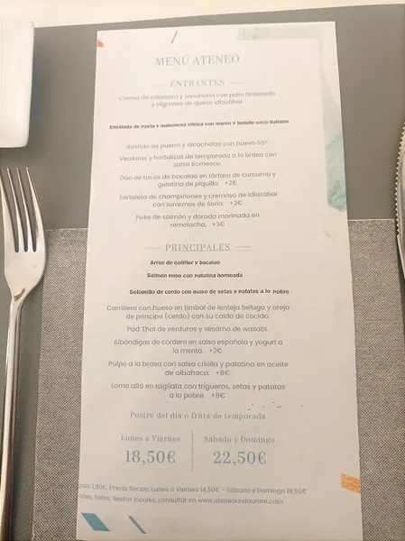menu 2 of Ateneo Restaurant ∗ 6ª Planta ∗