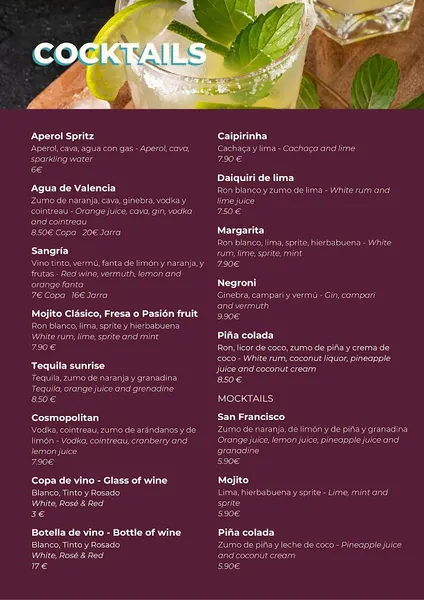 menu 0 of La Terraza Valencia Bar