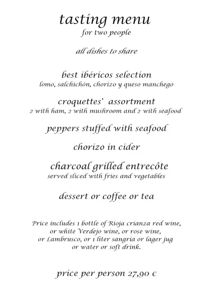 menu 2 of Mesón Rey Jaime