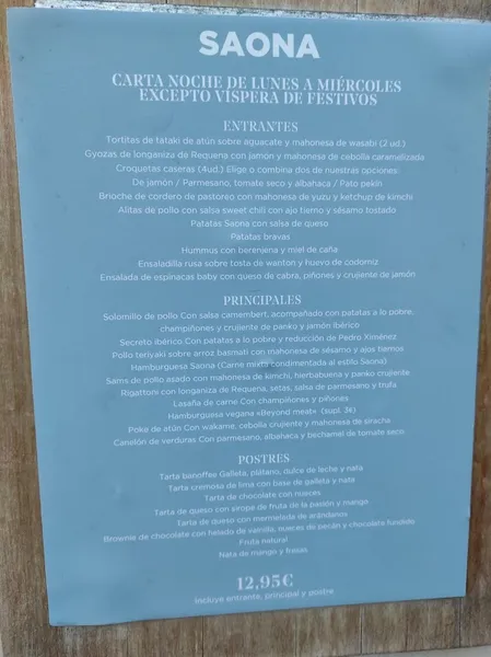 menu 0 of Saona Cortes Valencianas